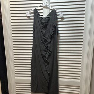 Lafayette 148 New York Charcoal Gray Ruffle Midi Dress Size 12